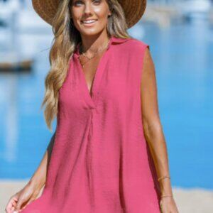 NTW Cupshe Pink V-Neck Cover-Up Dress (M)